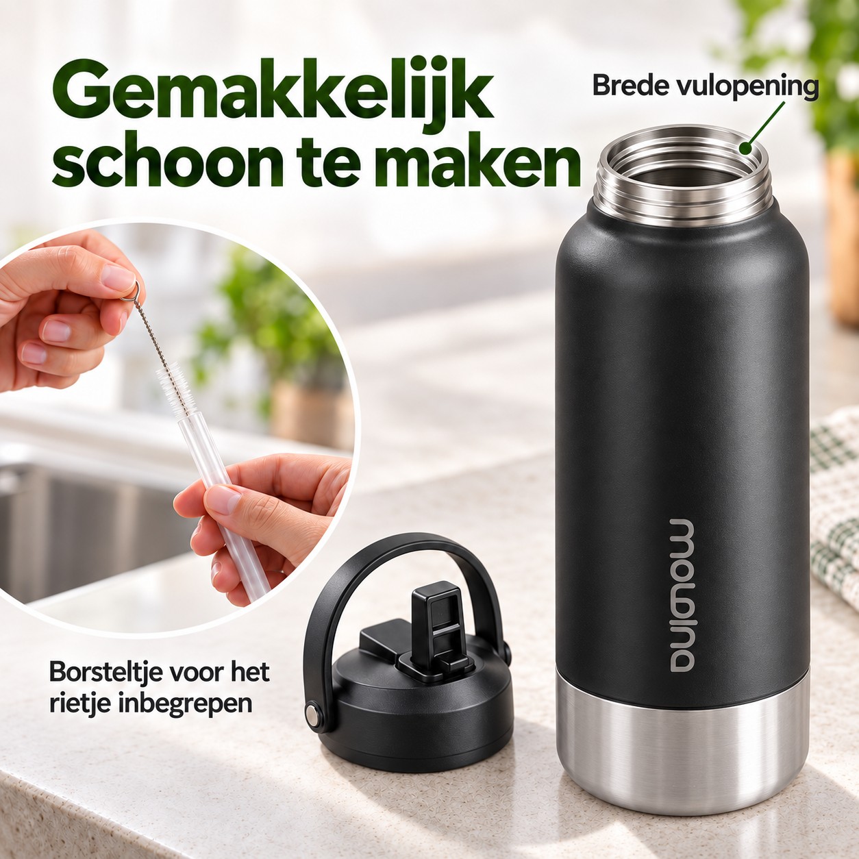 Grote Moldina-fles eenvoudig schoon te maken