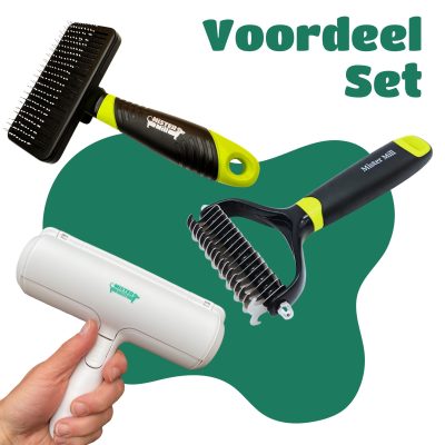 Mister Mill Voordeel Set Slicker M (met knop) + Ondervachtkam L + Haarverwijderaar voor dieren 1