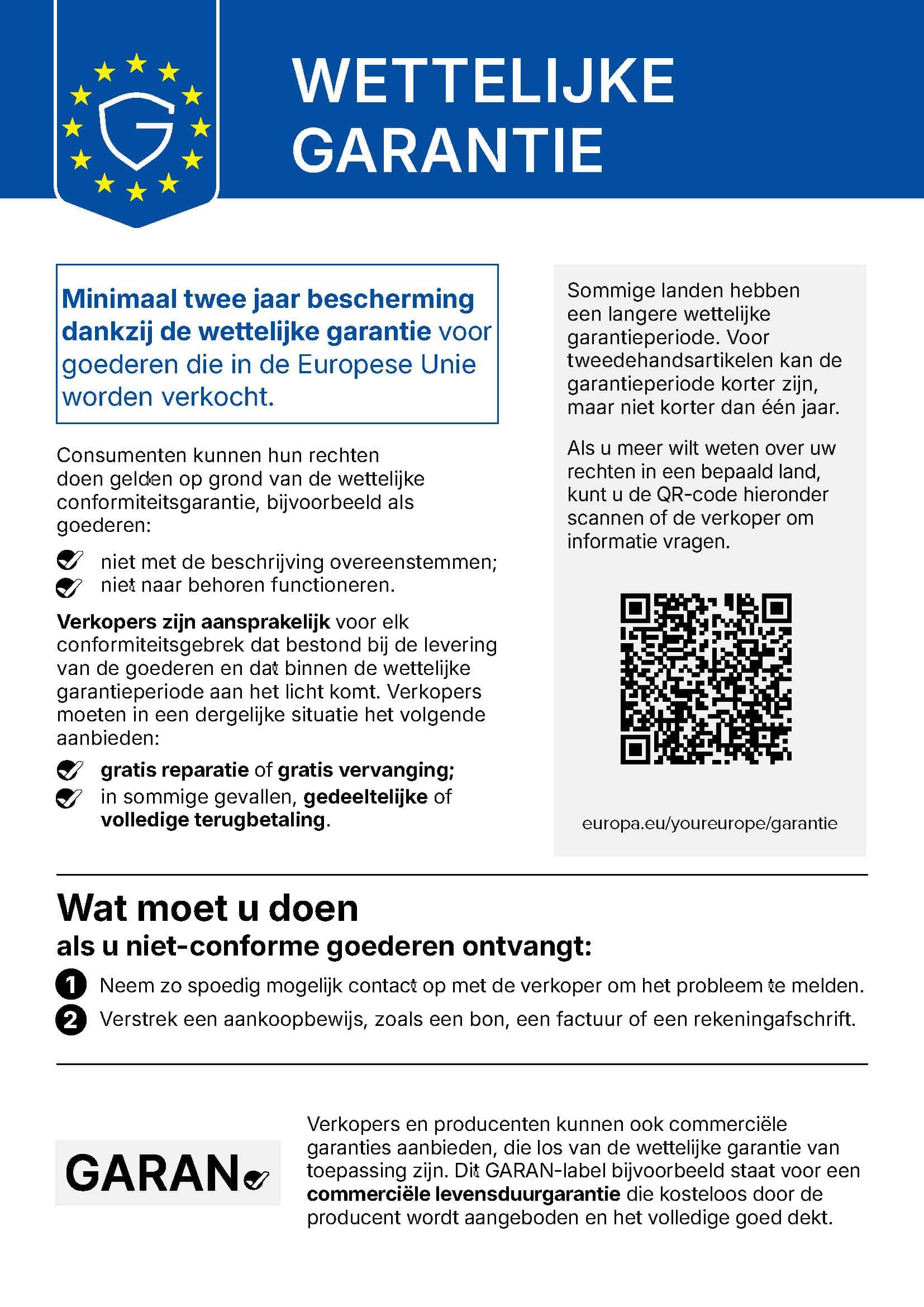 Garantie en certificaat van wettelijke garantie.