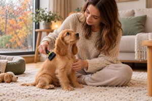 Puppy laten wennen aan vachtverzorging